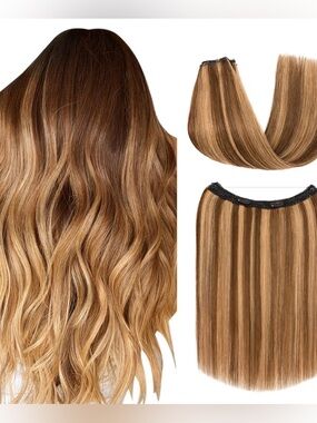15” Hair Extensions 100% human Hair Halo Style with Invisible Wire